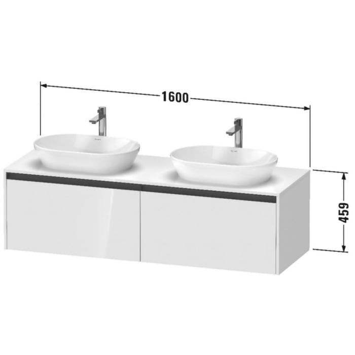 Duravit Ketho.2 Konsolenwaschtischunterbau wandhängend, 2 Auszüge, Becken beidseitig, 160 cm