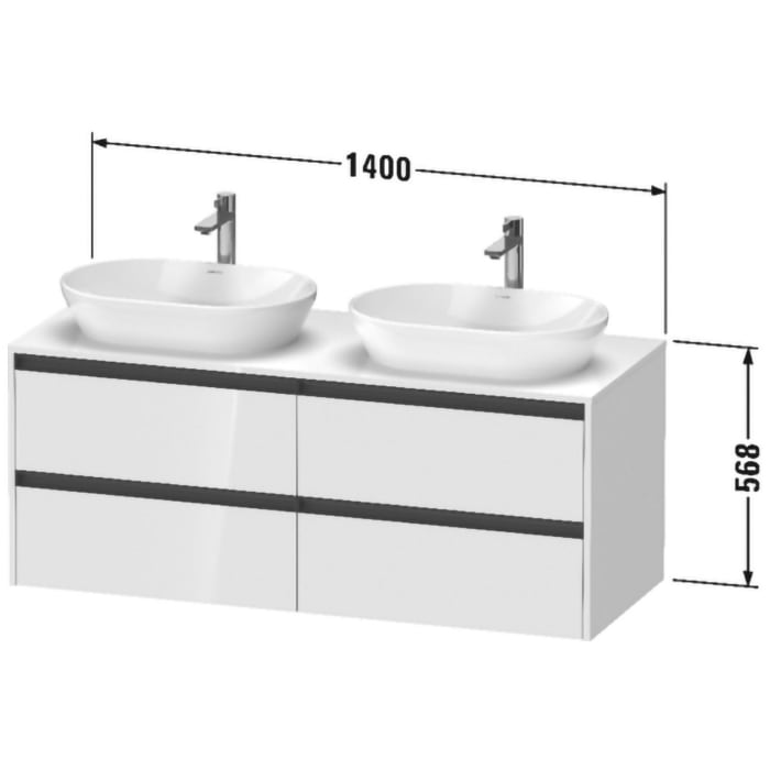 Duravit Ketho.2 Konsolenwaschtischunterbau wandhängend, 4 Auszüge, Becken beidseitig, 140 cm