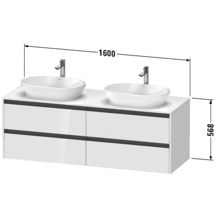 Duravit Ketho.2 Konsolenwaschtischunterbau wandhängend, 4 Auszüge, Becken beidseitig, 160 cm