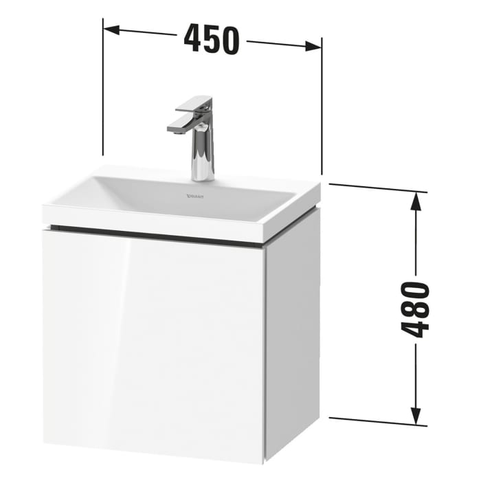 Duravit L-Cube c-shaped Möbelset mit Waschtisch ohne Hahnloch und Unterbau mit 1 Tür links, 45 x 48 cm