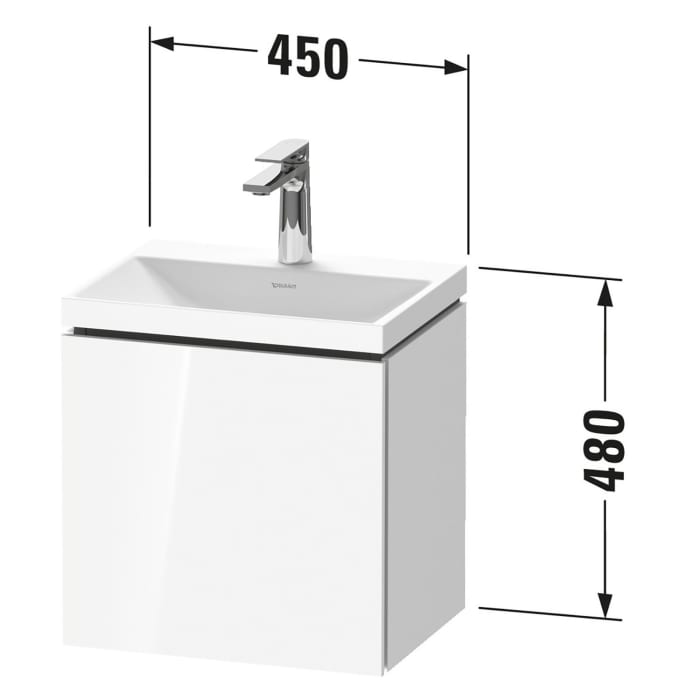 Duravit L-Cube c-shaped Möbelset mit Waschtisch ohne Hahnloch und Unterbau mit 1 Tür rechts, 45 x 48 cm