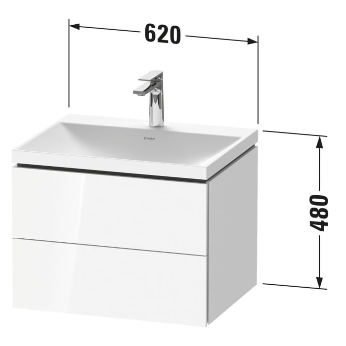Duravit L-Cube c-shaped Möbelset mit Waschtisch ohne Hahnloch und Unterbau mit 2 Auszüge, 60 x 48 cm
