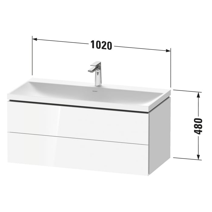 Duravit L-Cube c-shaped Möbelset mit Waschtisch mit 1 Hahnloch und Unterbau mit 2 Auszüge, 100 x 48 cm