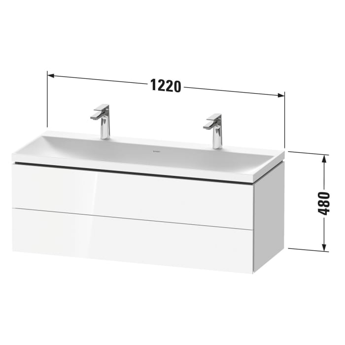 Duravit L-Cube c-shaped Möbelset mit Waschtisch mit 2x 1 Hahnloch und Unterbau mit 2 Auszüge, 120 x 48 cm