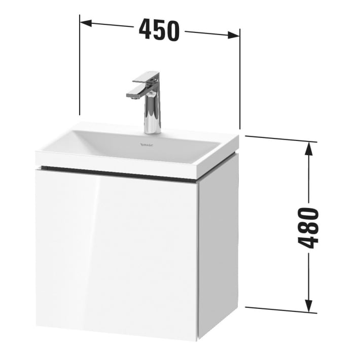 Duravit L-Cube c-shaped Möbelset mit Waschtisch ohne Hahnloch und Unterbau mit 1 Tür links, 45 x 48 cm
