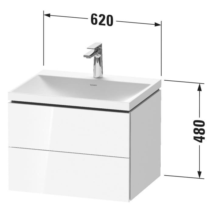 Duravit L-Cube c-shaped Möbelset mit Waschtisch mit 1 Hahnloch und Unterbau mit 2 Auszüge, 60 x 48 cm