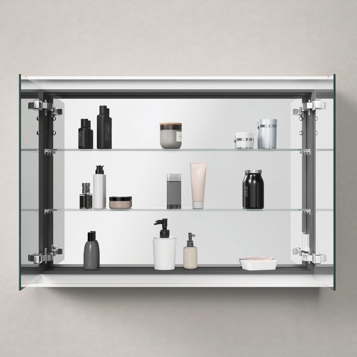 Duravit L-Cube Spiegelschrank 100 x 70 cm, 2 Türen, Steckdose: LKZ 1 (F), mit Waschplatzbeleuchtung