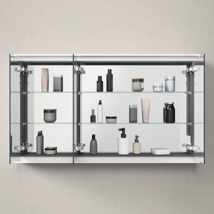 Duravit L-Cube Spiegelschrank 120 x 70 cm, 3 Türen, Steckdose: LKZ 0 (DE,AT), mit Waschplatzbeleuchtung