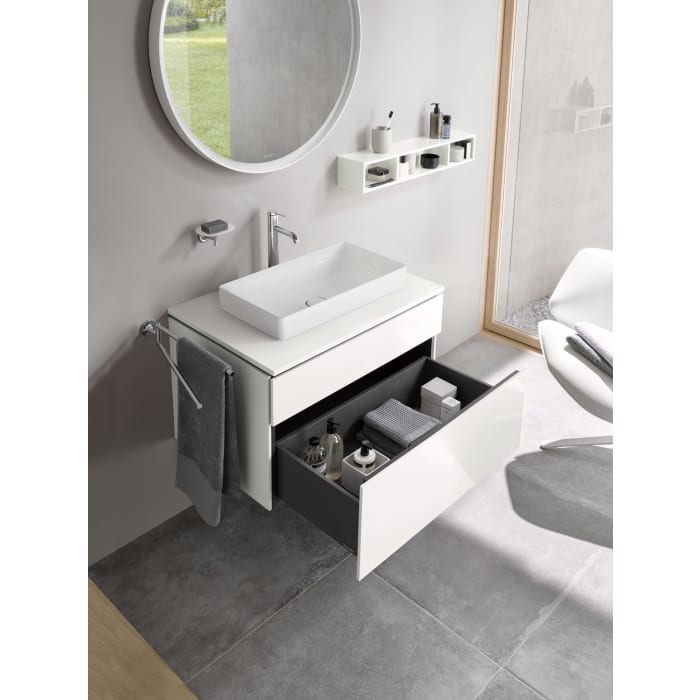 Duravit DuraSquare Aufsatzbecken mit L-Cube Konsolenwaschtischunterbau mit 2 Auszügen, 82 x 55 cm