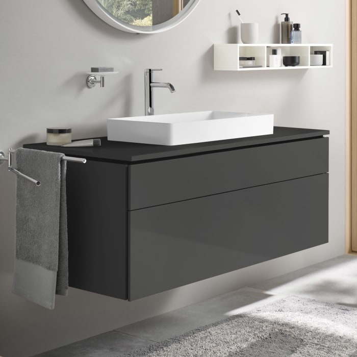 Duravit DuraSquare Aufsatzbecken mit L-Cube Konsolenwaschtischunterbau mit 2 Auszügen, 122 x 55 cm, für Waschtisch mittig
