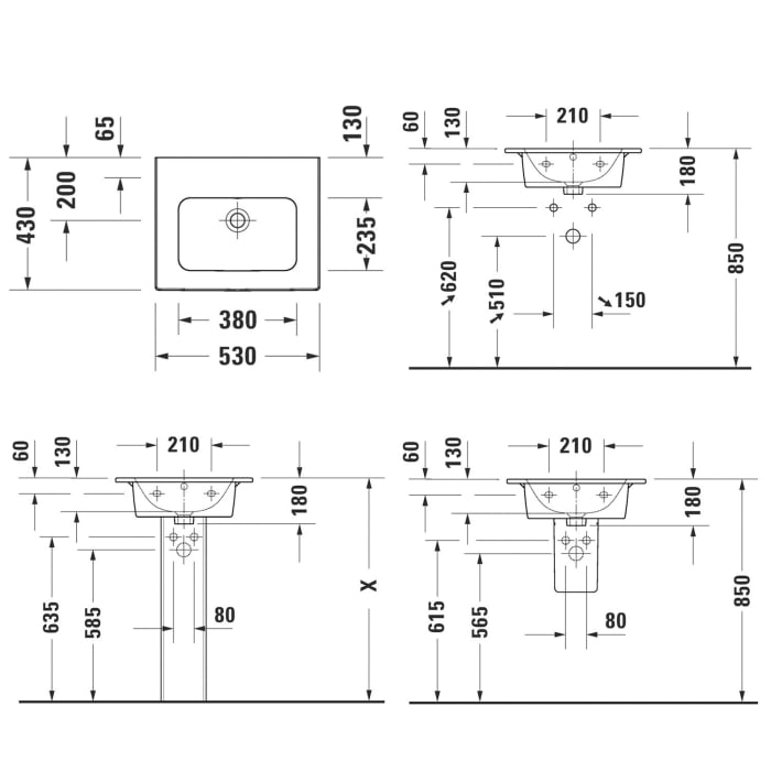 Duravit ME by Starck Möbelwaschtisch 53 cm ohne Hahnloch
