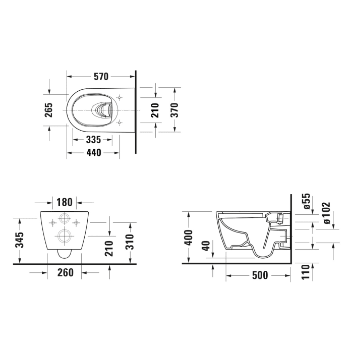 Duravit ME by Starck Wand-WC HygieneFlush 57 cm verd. Befestigung