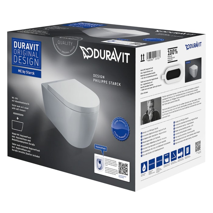 Duravit ME by Starck Wand-WC Rimless Set mit Durashield und HygieneFlush