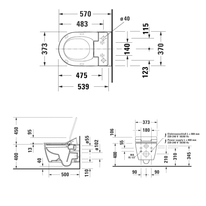 Duravit ME by Starck Wand-WC Rimless mit HygieneFlush für SensoWash