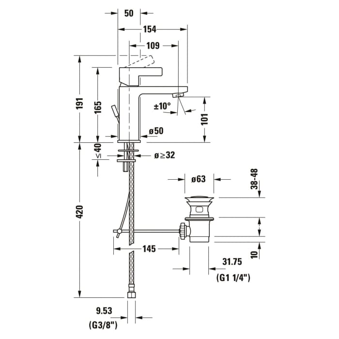 Duravit D-Neo Einhebel-Waschtischmischer M mit Zugstange