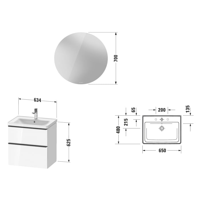 Duravit D-Neo Möbelset mit runden Spiegel 65 cm