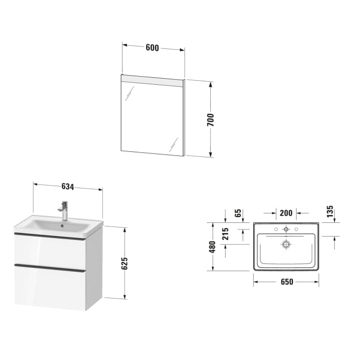 Duravit D-Neo Möbelset mit eckigem Spiegel 65 cm