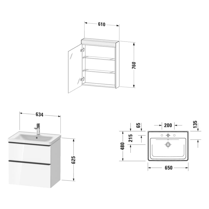 Duravit D-Neo Möbelset mit Spiegelschrank 65 cm