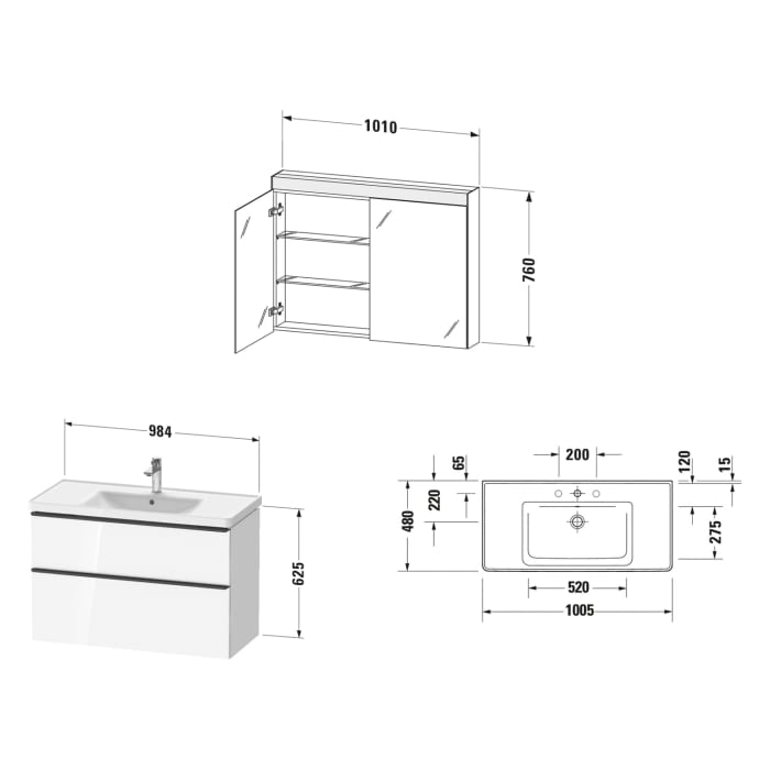 Duravit D-Neo Möbelset mit Spiegelschrank 100,5 cm