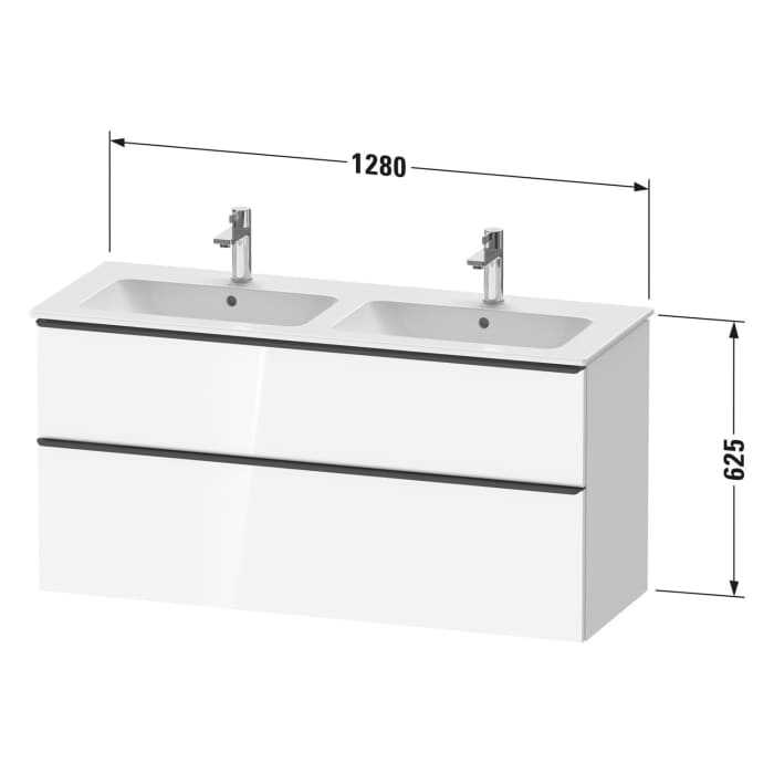 Duravit D-Neo Waschtischunterbau 128 x 62,5 cm, 2 Auszüge, Griff edelstahl gebürstet