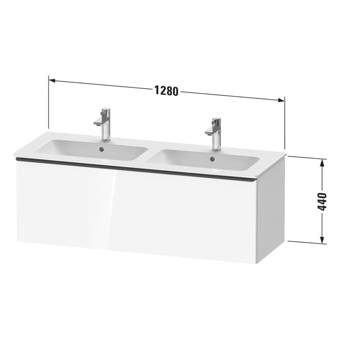 Duravit D-Neo Waschtischunterbau 128 x 44 cm, 1 Auszug, Griff edelstahl gebürstet
