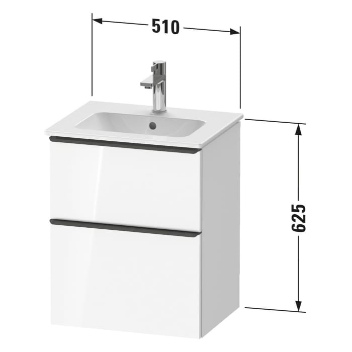 Duravit D-Neo Waschtischunterbau 51 x 62,5 cm, 2 Auszüge, Griff diamantschwarz
