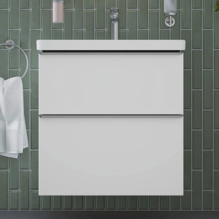 Duravit D-Neo Waschtischunterbau 63,4 x 62,5 cm, 2 Auszüge, Griff edelstahl gebürstet