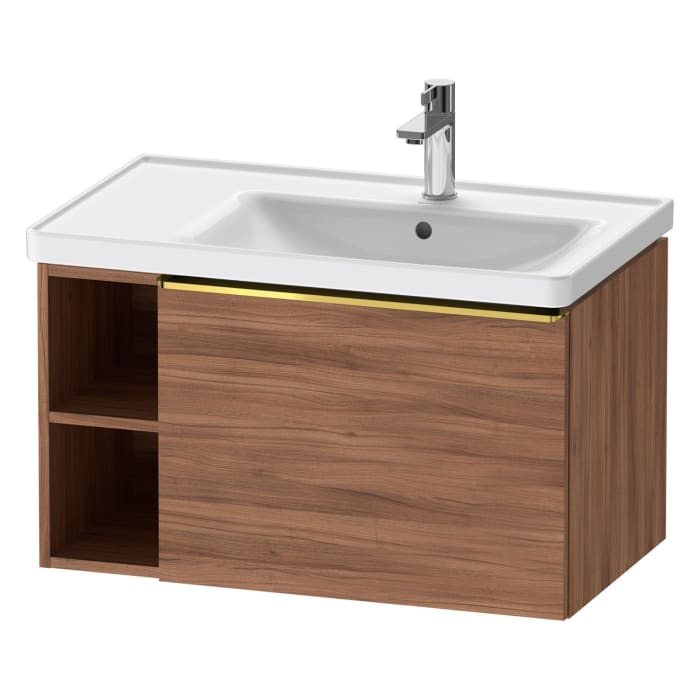 Duravit D-Neo Waschtischunterbau 78,4 x 44 cm, 1 Auszug und links offene Fächer, Griff gold poliert