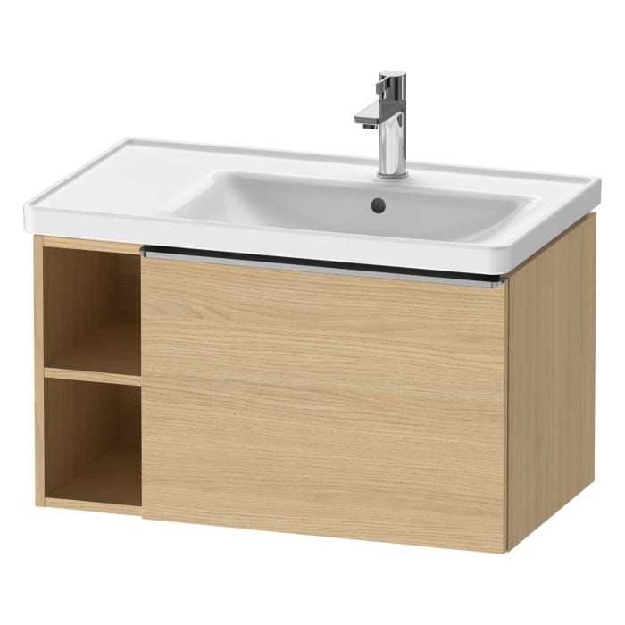 Duravit D-Neo Waschtischunterbau 78,4 x 44 cm, 1 Auszug und links offene Fächer, Griff edelstahl gebürstet