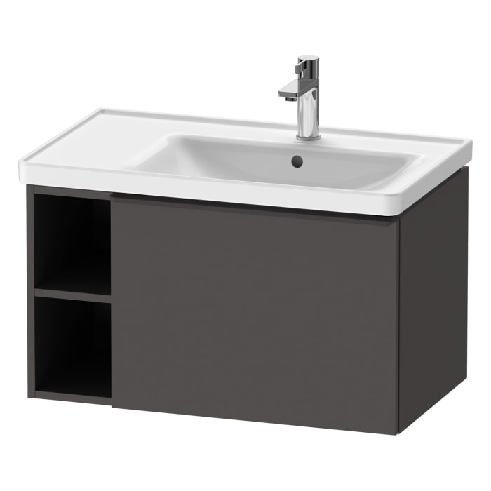 Duravit D-Neo Waschtischunterbau 78,4 x 44 cm, 1 Auszug und links offene Fächer, Griff diamantschwarz