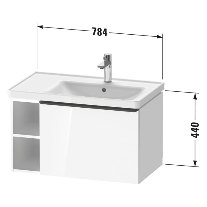 Duravit D-Neo Waschtischunterbau 78,4 x 44 cm, 1 Auszug und links offene Fächer, Griff edelstahl gebürstet