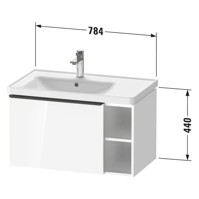 Duravit D-Neo Waschtischunterbau 78,4 x 44 cm, 1 Auszug und rechts offene Fächer, Griff diamantschwarz