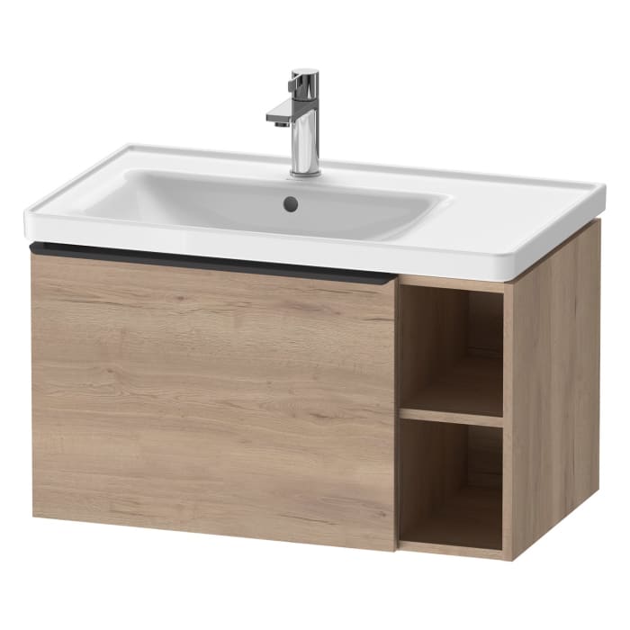 Duravit D-Neo Waschtischunterbau 78,4 x 44 cm, 1 Auszug und rechts offene Fächer, Griff diamantschwarz