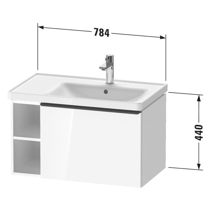 Duravit D-Neo Waschtischunterbau 78,4 x 44 cm, 1 Auszug und links offene Fächer, Griff diamantschwarz