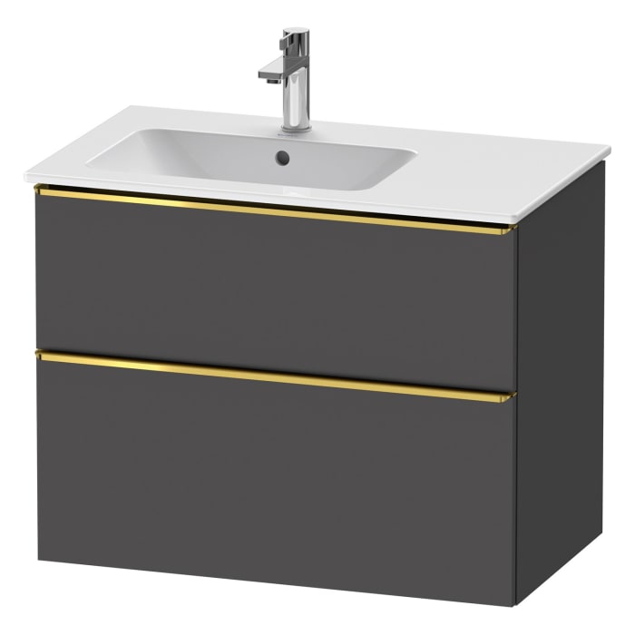 Duravit D-Neo Waschtischunterbau für Becken links 81 x 62,5 cm, 2 Auszüge, Griff gold poliert