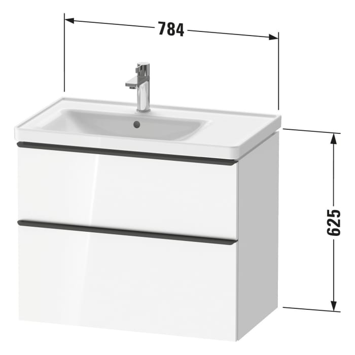 Duravit D-Neo Waschtischunterbau für Becken links 78,4 x 62,5 cm, 2 Auszüge, Griff chrom