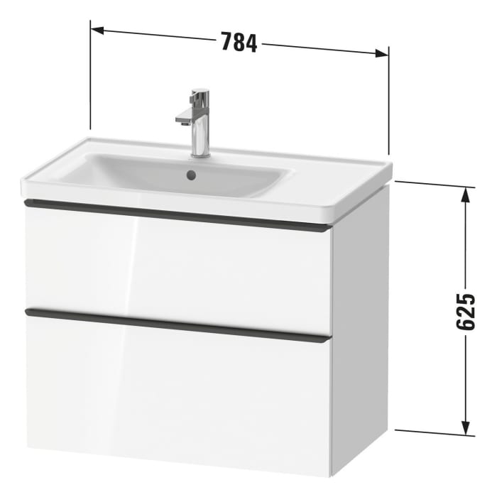 Duravit D-Neo Waschtischunterbau für Becken links 78,4 x 62,5 cm, 2 Auszüge, Griff edelstahl gebürstet