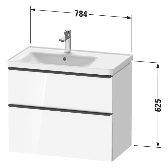 Duravit D-Neo Waschtischunterbau für Becken links 78,4 x 62,5 cm, 2 Auszüge, Griff chrom