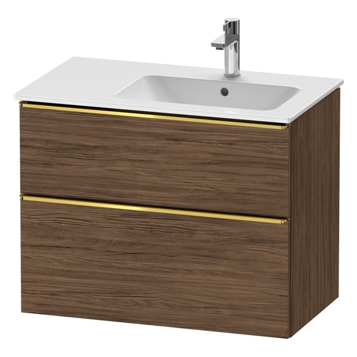 Duravit D-Neo Waschtischunterbau für Becken rechts 81 x 62,5 cm, 2 Auszüge, Griff gold poliert