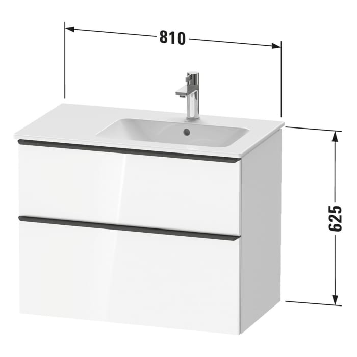 Duravit D-Neo Waschtischunterbau für Becken rechts 81 x 62,5 cm, 2 Auszüge, Griff edelstahl gebürstet
