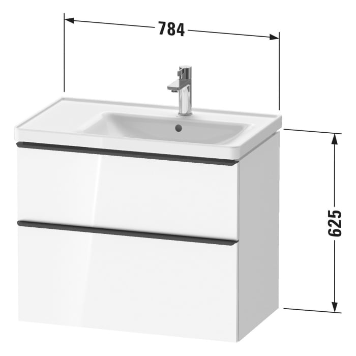 Duravit D-Neo Waschtischunterbau für Becken rechts 78,4 x 62,5 cm, 2 Auszüge, Griff edelstahl gebürstet