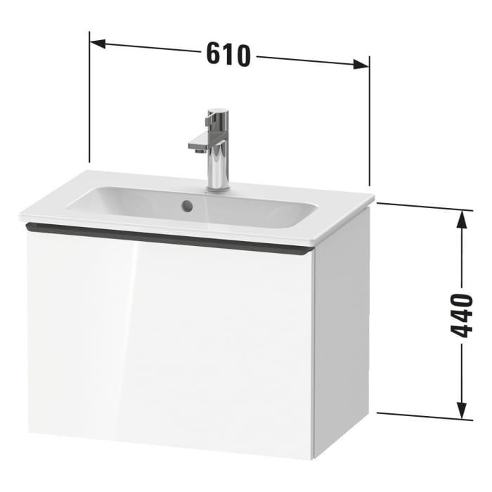 Duravit D-Neo Waschtischunterbau Compact 61 x 44 cm, 1 Auszug, Griff edelstahl gebürstet