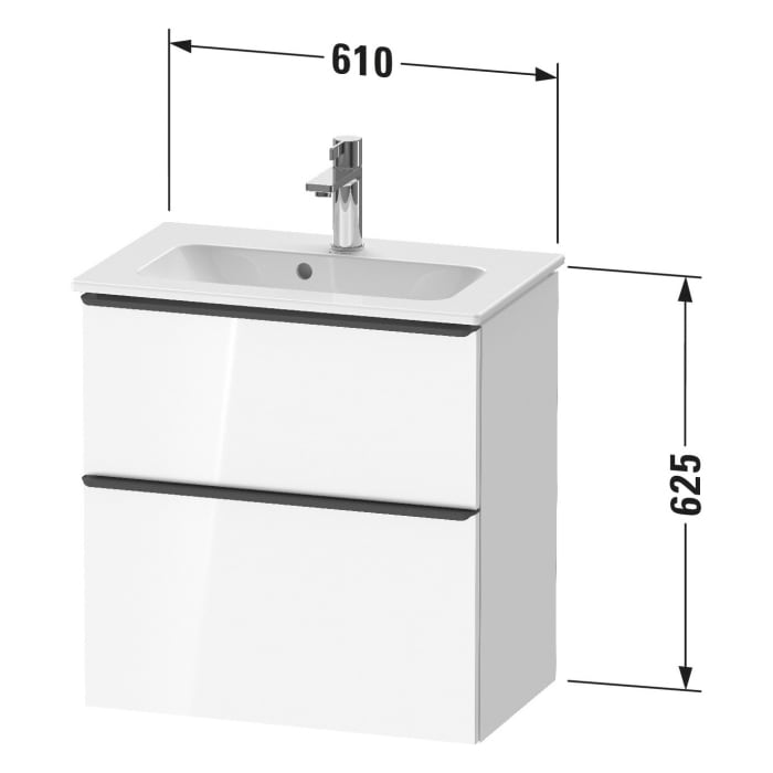 Duravit D-Neo Waschtischunterbau Compact 61 x 62,5 cm, 2 Auszüge, Griff edelstahl gebürstet
