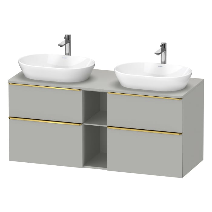 Duravit D-Neo Konsolenwaschtischunterbau für 2 Waschtische 140 x 66,4 cm, 4 Auszüge, Griff gold poliert