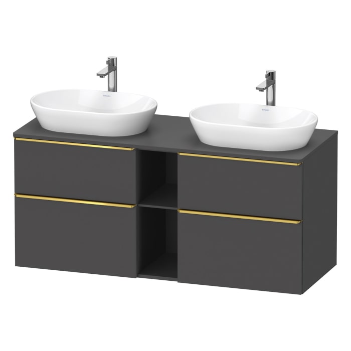 Duravit D-Neo Konsolenwaschtischunterbau für 2 Waschtische 140 x 66,4 cm, 4 Auszüge, Griff gold poliert