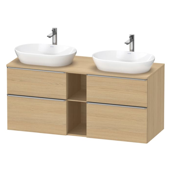Duravit D-Neo Konsolenwaschtischunterbau für 2 Waschtische 140 x 66,4 cm, 4 Auszüge, Griff edelstahl gebürstet
