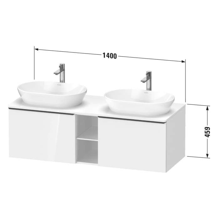 Duravit D-Neo Konsolenwaschtischunterbau für 2 Waschtische 140 x 45,9 cm, 2 Auszüge, Griff diamantschwarz