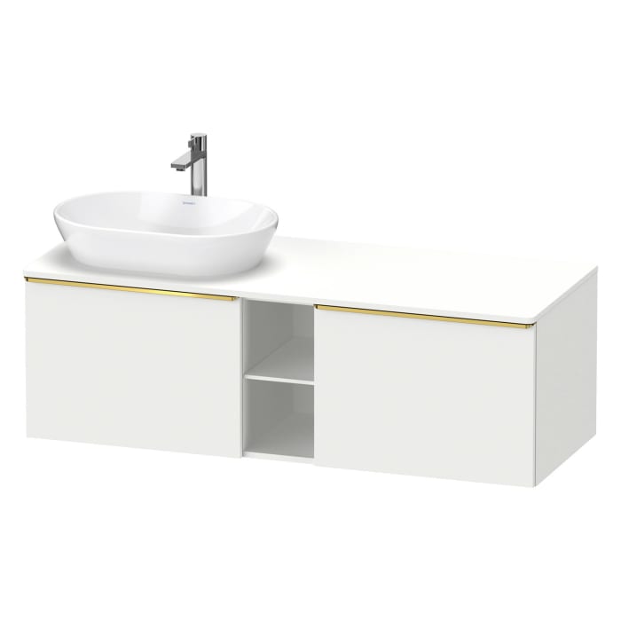 Duravit D-Neo Konsolenwaschtischunterbau für Waschtisch links 140 x 45,9 cm, 2 Auszüge, Griff gold poliert