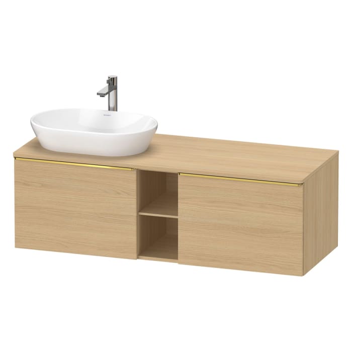 Duravit D-Neo Konsolenwaschtischunterbau für Waschtisch links 140 x 45,9 cm, 2 Auszüge, Griff gold poliert