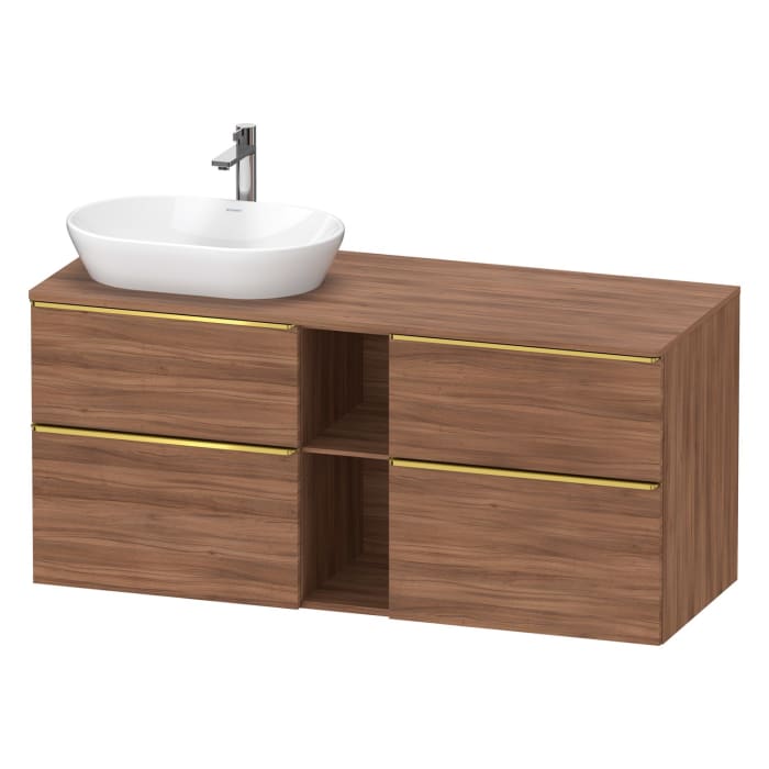 Duravit D-Neo Konsolenwaschtischunterbau für Waschtisch links 140 x 66,4 cm, 4 Auszüge, Griff gold poliert